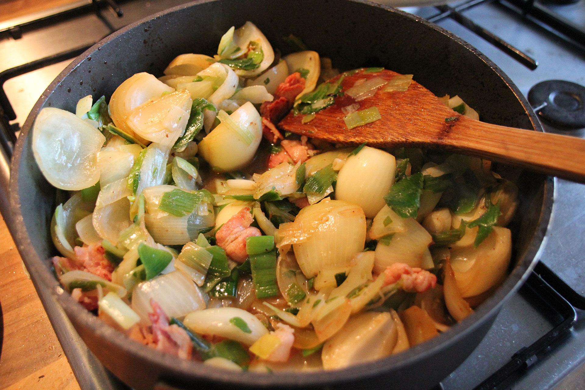 Mixed bacon onions leeks