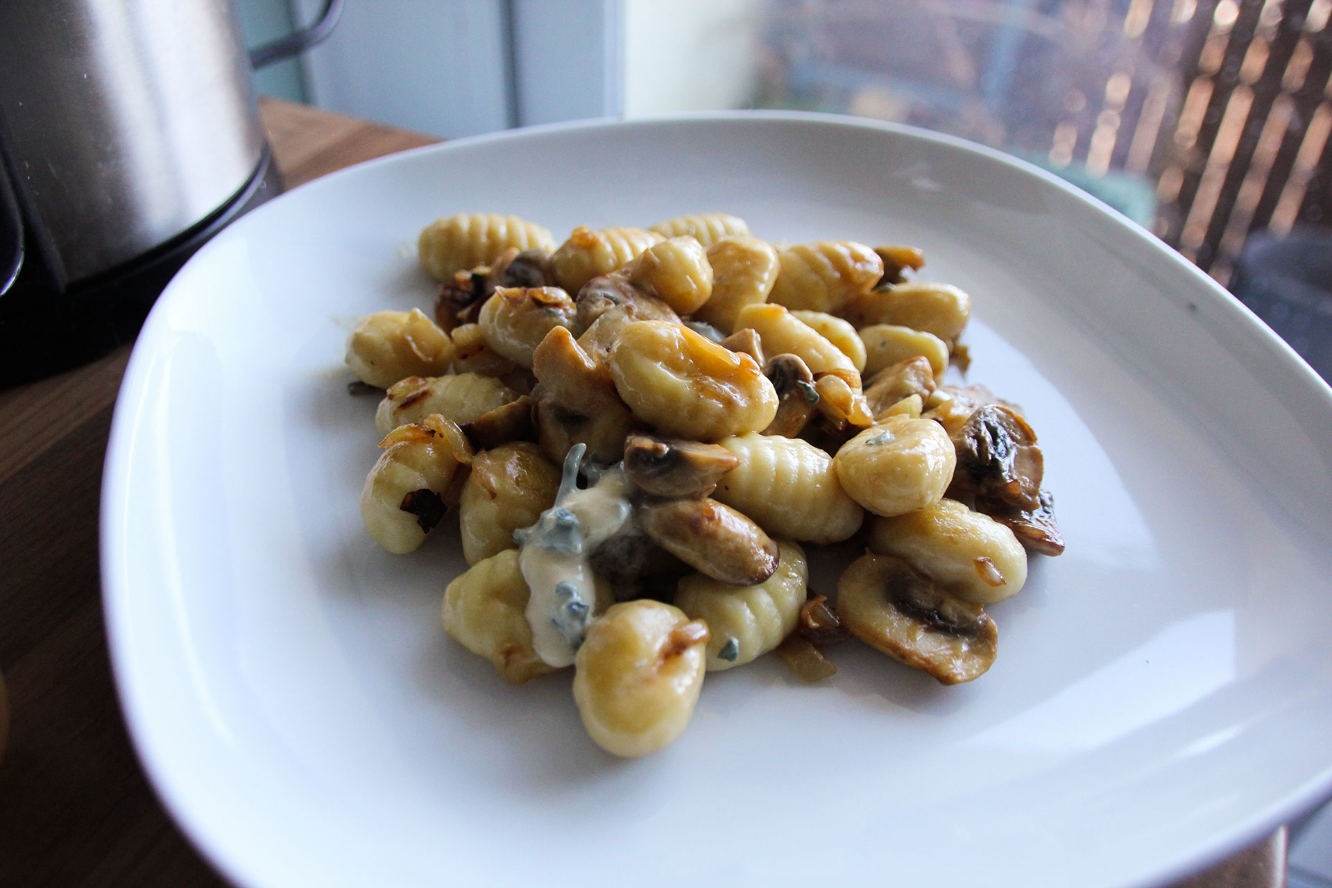 Gnocci with blue cheese and mushroom