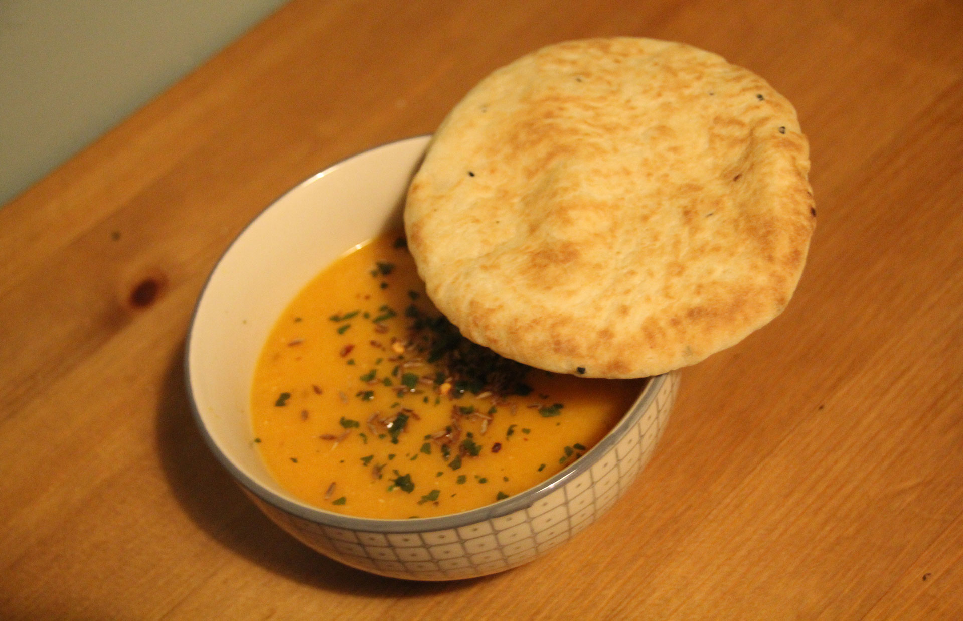 Spicy Carrot and Lentil Soup with Naan