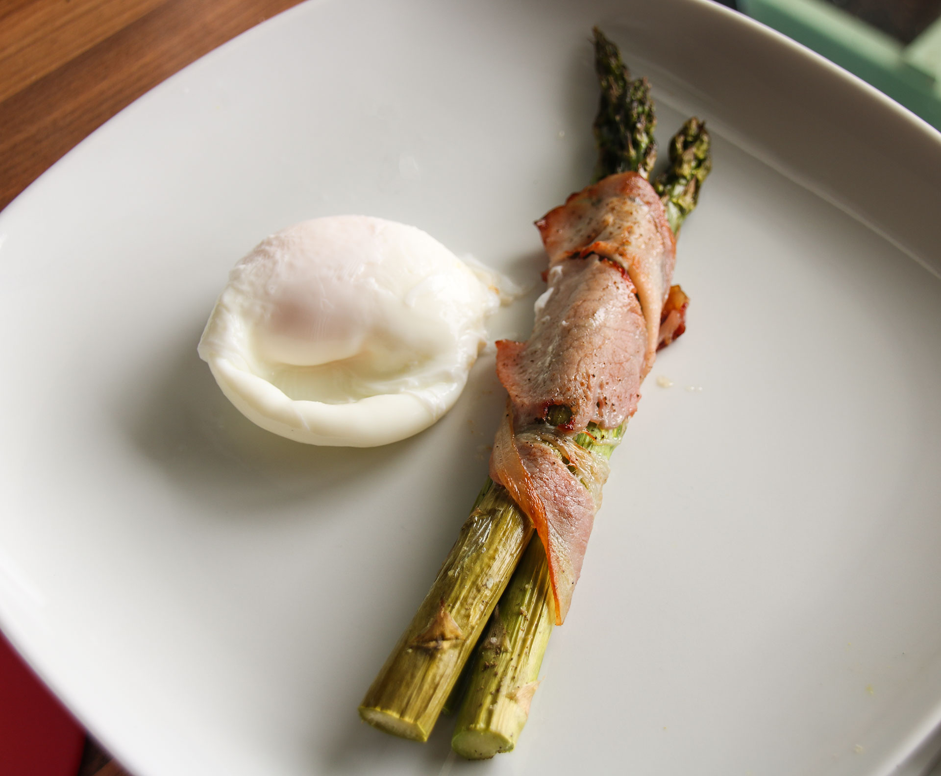 Poached Egg and Bacon Wrapped Asparagus